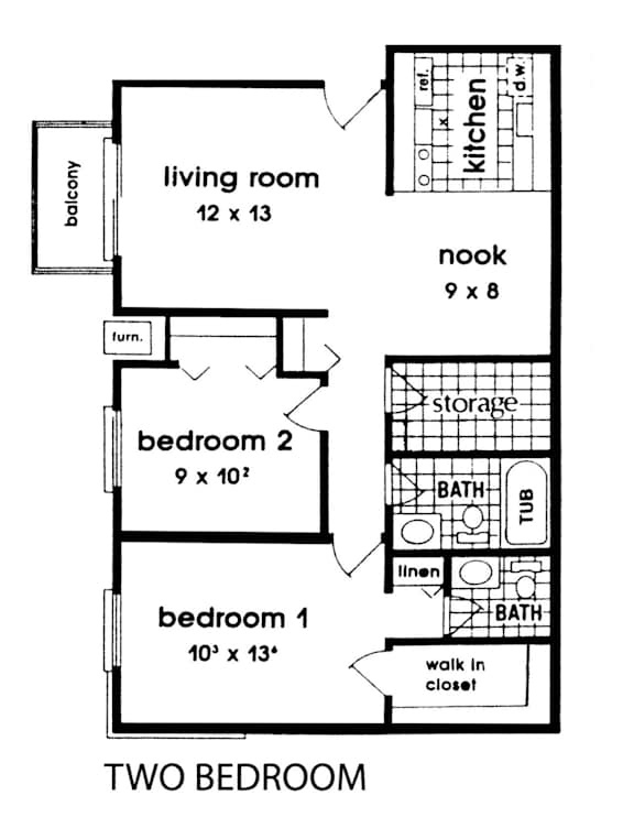 a floor plan of a house with two bedrooms and a bathroom