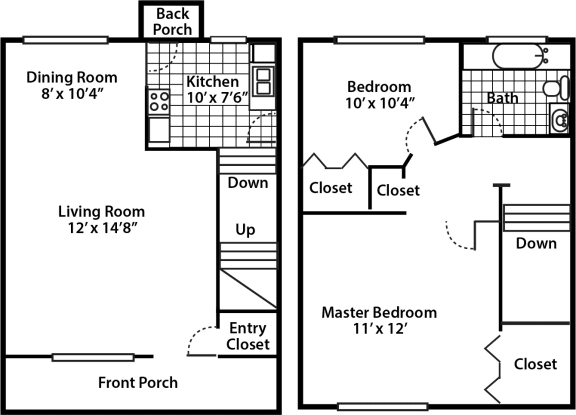 two floor plan of a house with two bedrooms and a living room