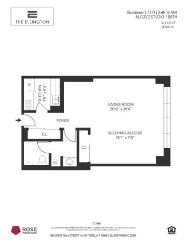 Studio 1 bath C Studio 1 bath C at The Ellington Apartments, New York, 10019