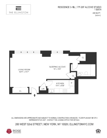 Studio 1 bath B Studio 1 bath B at The Ellington Apartments, New York, NY