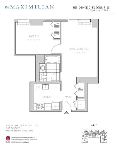 1 bed 1 bath A 1 bed 1 bath A at The Maximilian Apartments, Long Island City