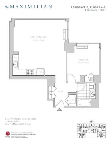 1 bed 1 bath 1 bed 1 bath at The Maximilian Apartments, Long Island City, New York