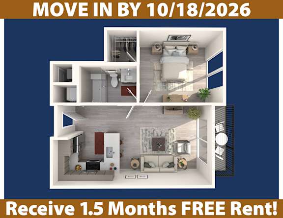 A poster advertising a free 1.5 months rent for a move in by 10/18/2026.