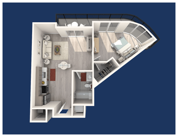 a 3d floor plan of a 2100 sq ft apartment