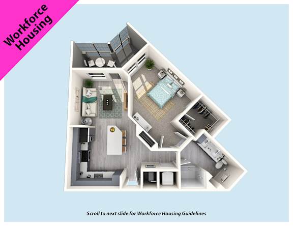 A diagram of a workforce housing apartment layout.