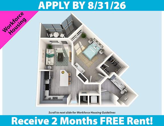 A flyer advertising a 2 months free rent for workforce housing.