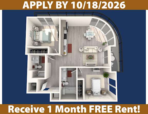 A poster advertising a free one month rent if you apply by a certain date.