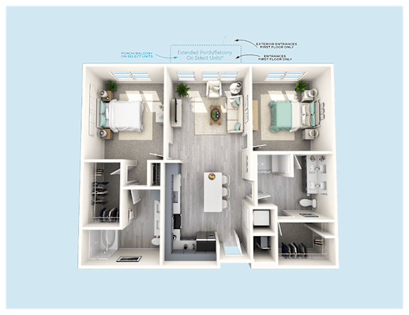 A diagram of a small apartment layout with labeled rooms.