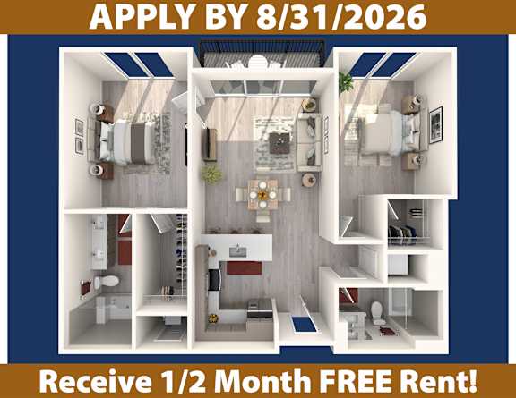 A poster advertising a free rent offer for a 1/2 month stay.
