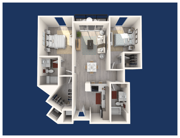 a 3d floor plan of a 2100 sq ft apartment