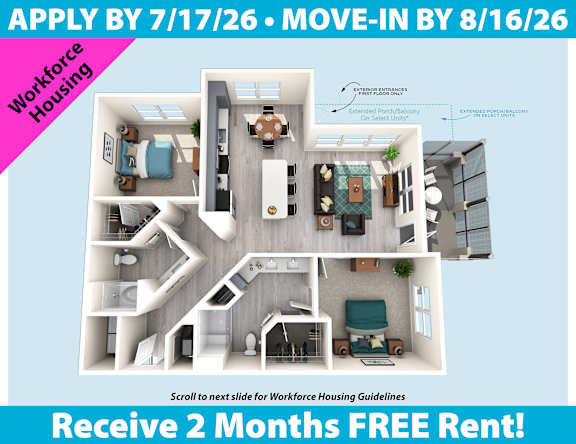A flyer advertising a 2 months free rent for workforce housing.