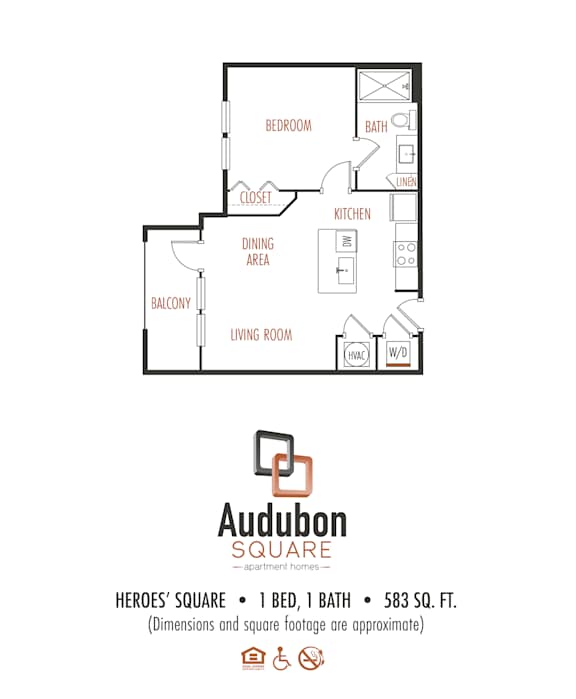 A floor plan for Audubon Square apartment homes.
