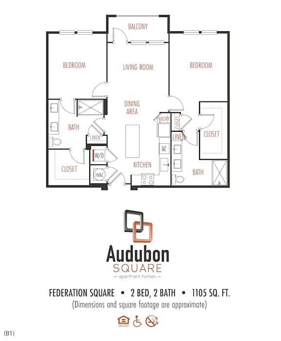 A floor plan for Audubon Square apartment homes.
