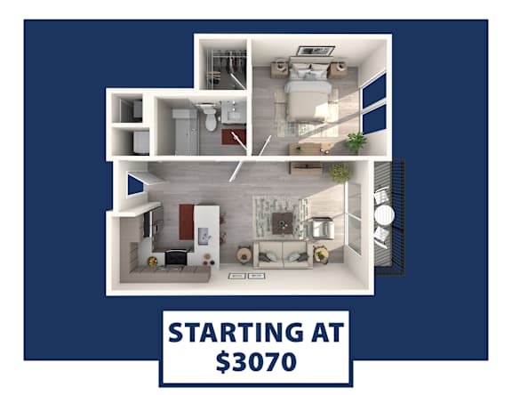 A blue poster with a dollar sign and the words "STARTING AT $3070" in the middle.