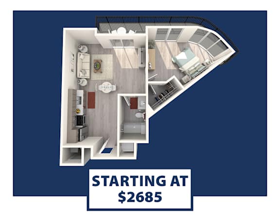 A floor plan of a boat with the text "STARTING AT $2685" on it.