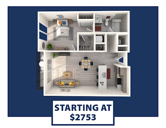 A 3D rendered image of a house layout with the text "STARTING AT $2753" on a blue background.