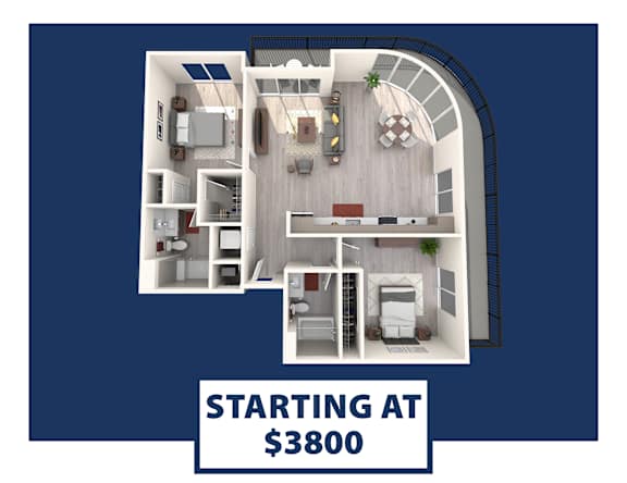 A dollar amount is displayed on a blue background above a floor plan of a house.