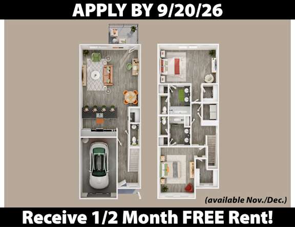 Apartment layout with a kitchen, living room, and bathroom.