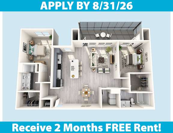 A poster advertising a free 2 months rent offer for an apartment.