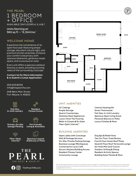 1 bed and 1 bath B at The Pearl, Fort Wayne, 46802