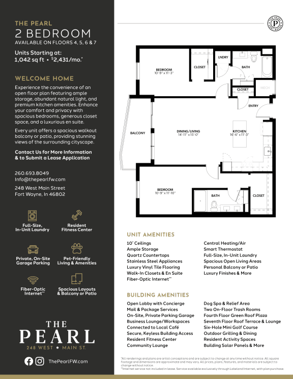 2 bed 2 bath at The Pearl, Fort Wayne