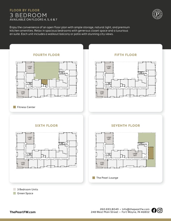 3 bed 2 bath A at The Pearl, Fort Wayne, 46802