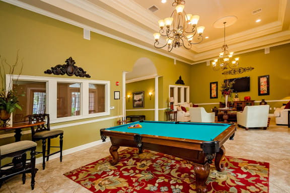 Pool table in the recreation room at Cypress Cove