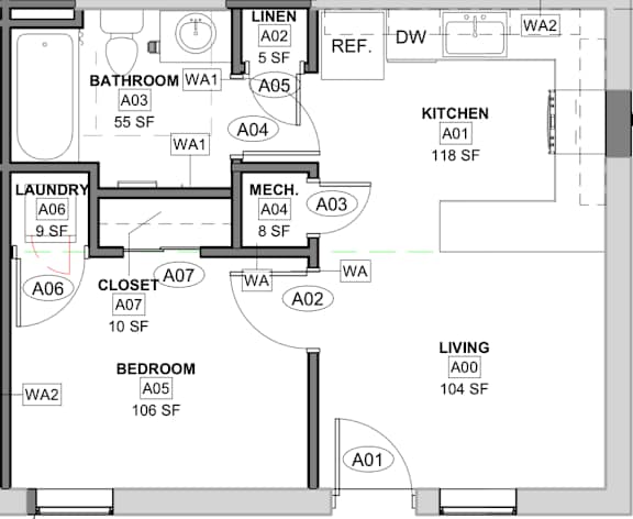 1 Bed Floorplan at University Digs Apartments, Kansas
