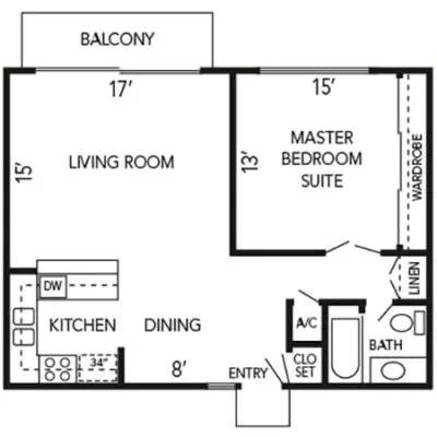 the floor plan of a small house with a kitchen and a living room