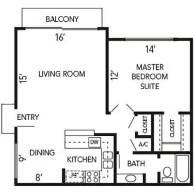 the floor plan of a small house with a kitchen and a living room