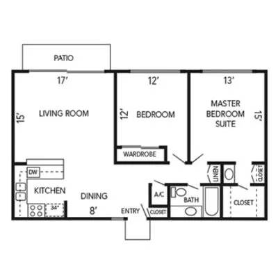the plan of a small house with bedrooms and a living room