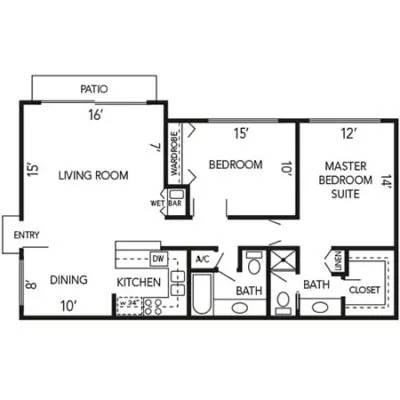 the plan of a small house with bedrooms and a living room