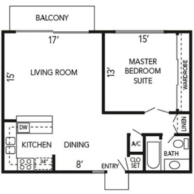a floor plan of a small house with a kitchen and a living room