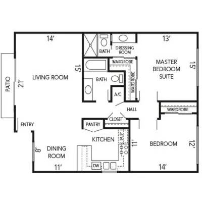 floor plan of a small house with a kitchen and a living room