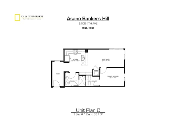 A floor plan for a unit at Asano Bankers Hill.