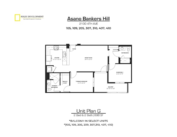 A drawing of a floor plan for a unit at Asano Bankers Hill.