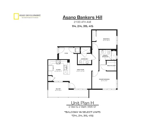 A drawing of a floor plan for a unit at Asano Bankers Hill.