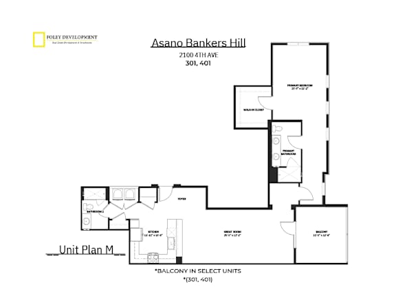 A floor plan for a unit at Asano Bankers Hill is shown.
