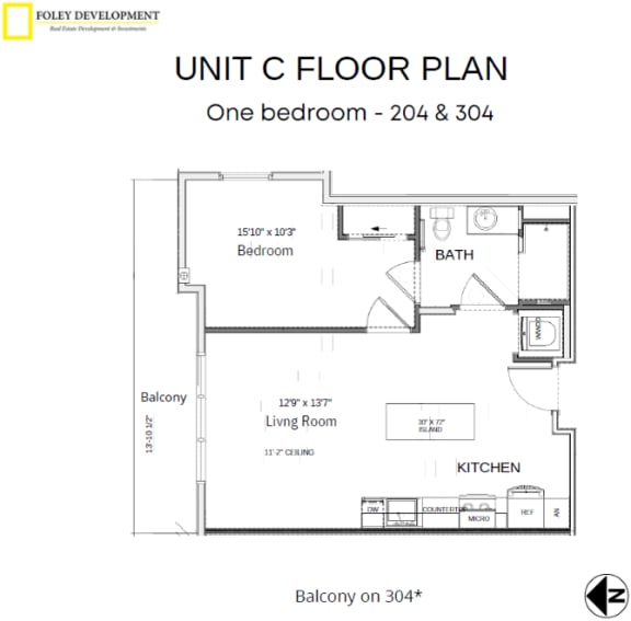 a floor plan of unit c floor plan one bedroom 218  354