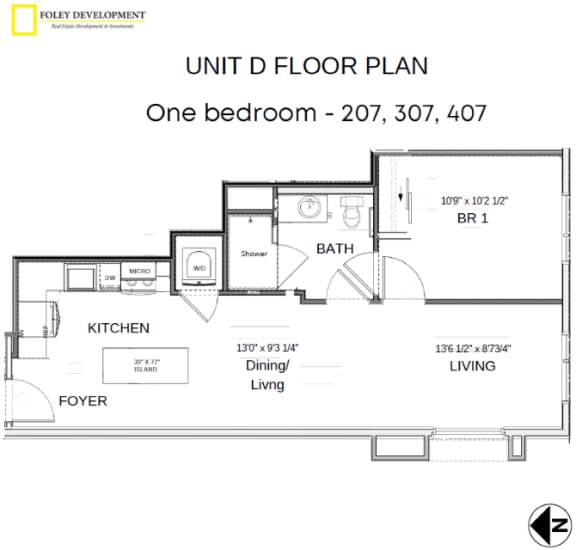 a floor plan of a unit d floor plan one bedroom one bathroom
