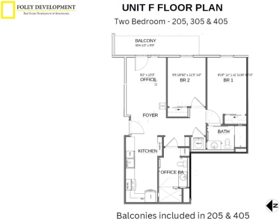 a floor plan of a unit f floor plan with bedrooms and bathrooms