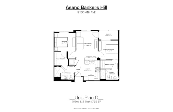 A drawing of a floor plan for a unit at Asano Bankers Hill.