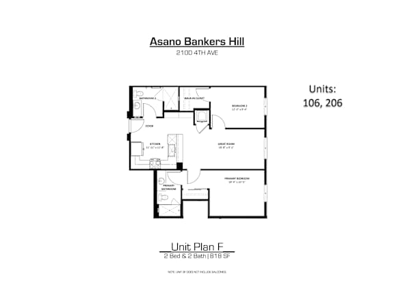 A drawing of a floor plan for a unit at Asano Bankers Hill.