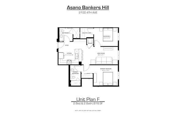 A drawing of a floor plan for a unit at Asano Bankers Hill.