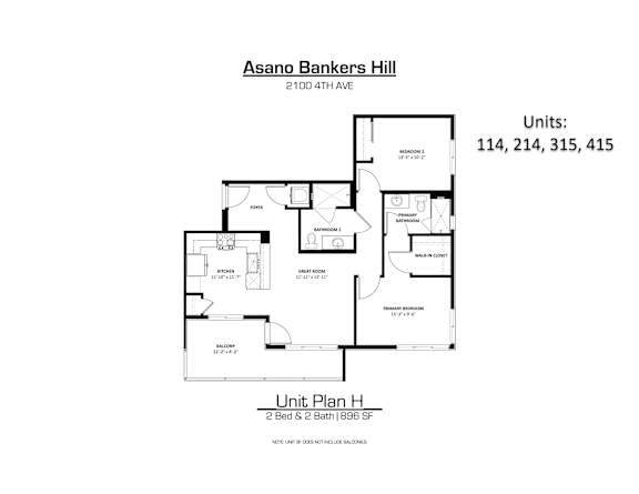 A floor plan for a unit at Asano Bankers Hill is shown.