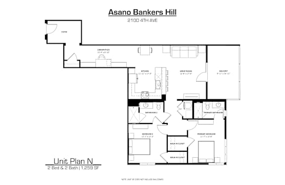 A floor plan for a unit at Asano Bankers Hill.