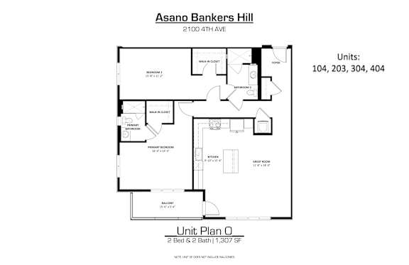 A floor plan for a unit at Asano Bankers Hill.