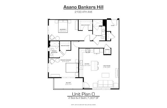 A floor plan for a 2 Bed and 2 Bath apartment at Asano Bankers Hill.