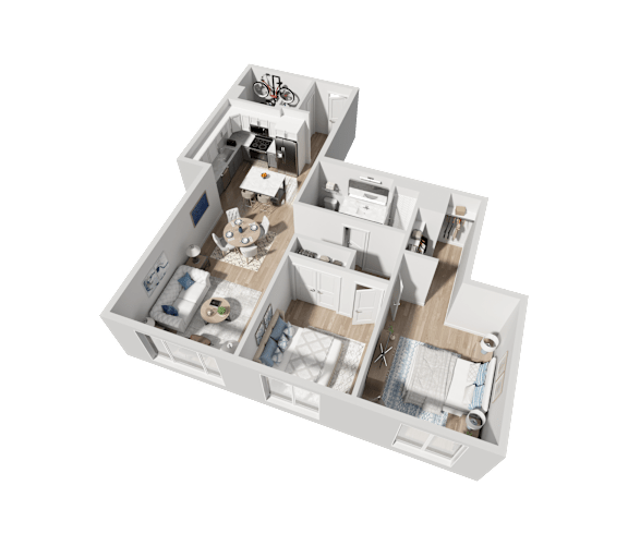 a 3d floor plan of a house
