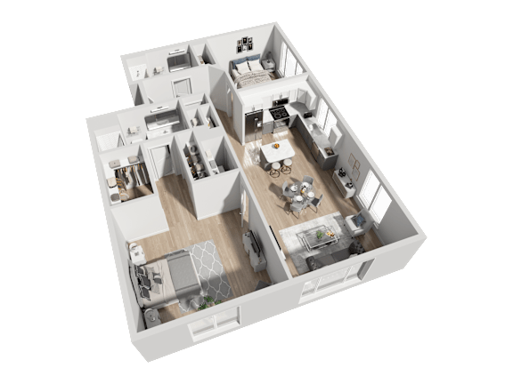 a 3d floor plan of a house